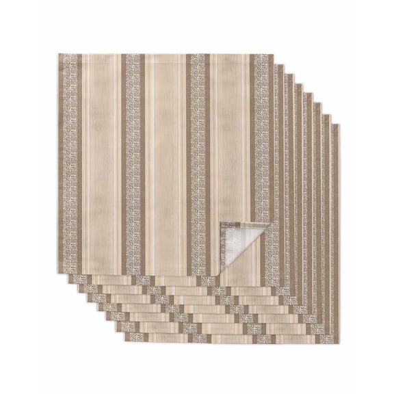 Cloth Napkins Set of 8 - 20x20 Inches, Brown Beige Striped Washable Reusable Table Napkins, Boho Ethnic Modern Abstract Art Soft & Absortbent Dining Napkin for Party Wedding Hotel Restaurant