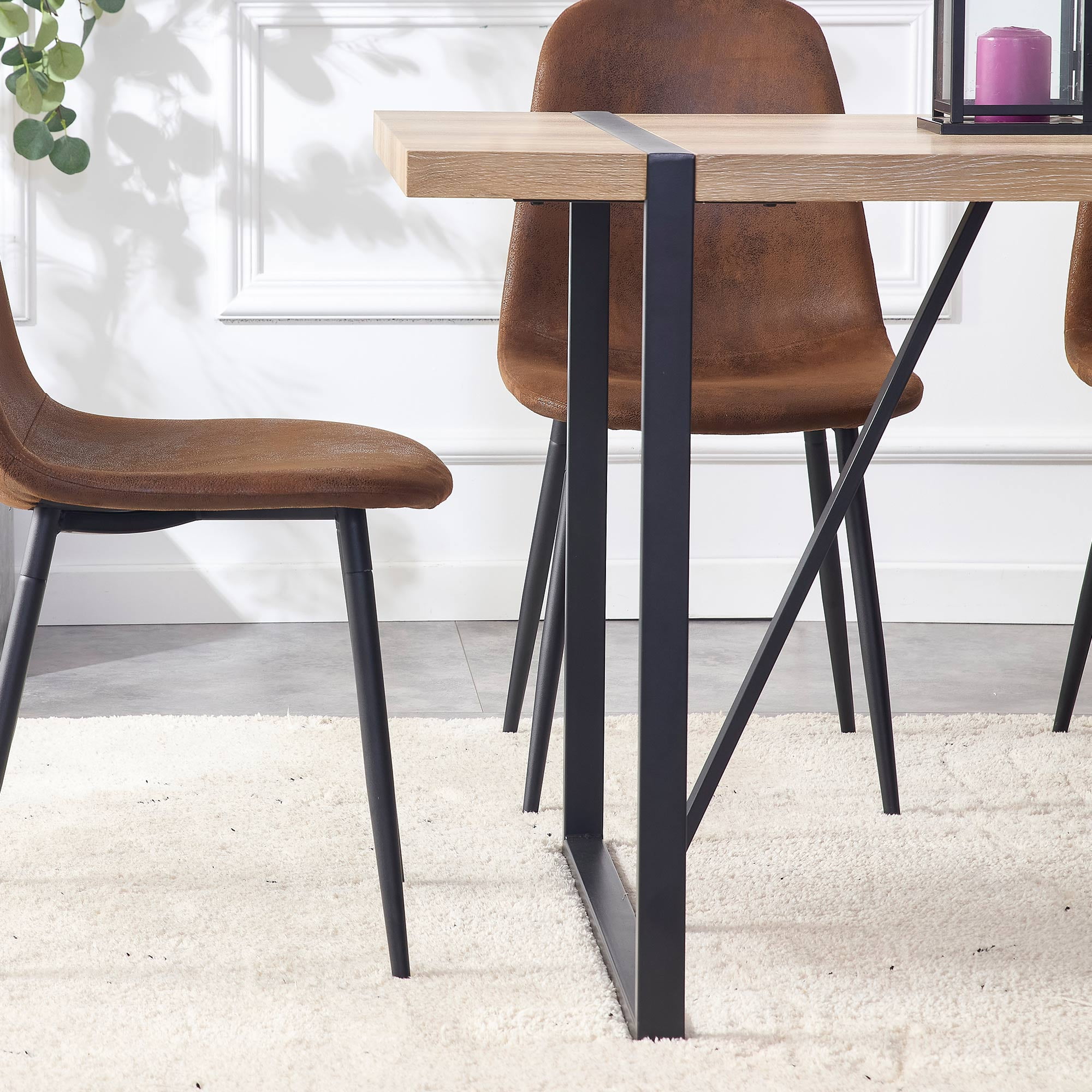 Rustic Industrial Rectangular Wood Dining Table for 4-6 Person 1.5" Thick Engineered Wood Tabletop for Kitchen Dining Living Room