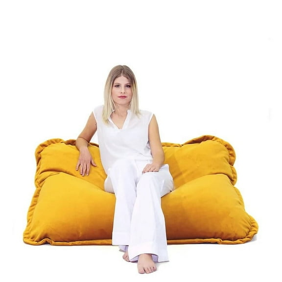 Lotus Lounge Chair Mini Velvet Rectangular Bean Bag Cover - 43" x 55" - Gold Yellow