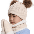 thumbnail image 5 of Gorro para niños pequeños, gorro de punto con pompón doble de invierno de color y bufanda del mismo color, 5 of 5
