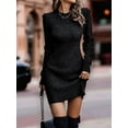 thumbnail image 6 of Women Sweater Short Elegant Long Sleeve Crew Neck Slim Fit Dressy Fall Winter Mini Knit Dresses Black XXL, 6 of 7