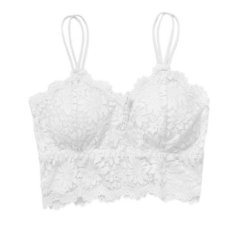 

BINYOU Women Sunflower Lace Bralette Wireless Padded V-Neck Strappy Solid Bra Camisole