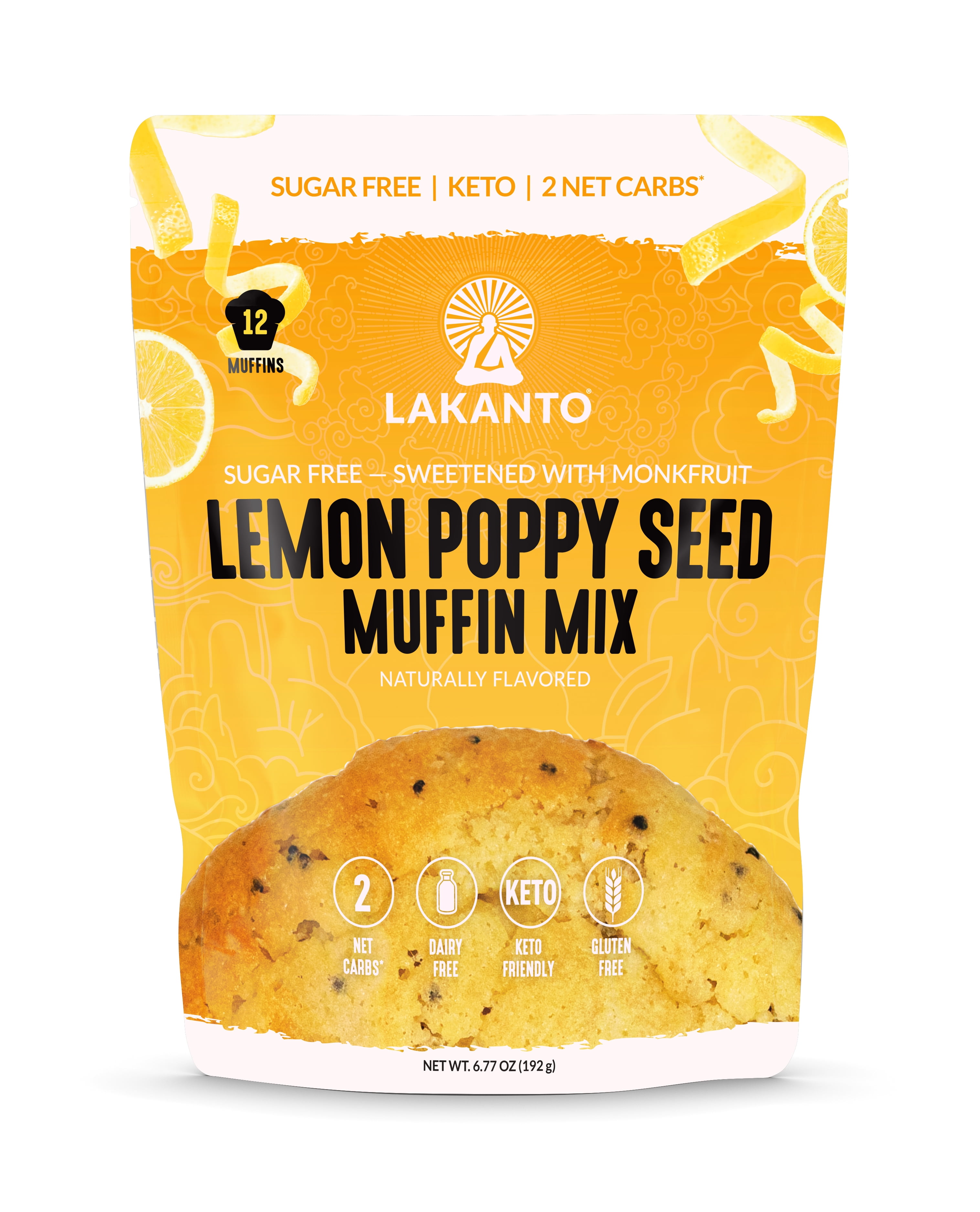 Lakanto Sugar Free Lemon Poppy Seed Muffin Mix - Sweetened with Monk Fruit Sweetener, 2g Net Carbs, Dairy Free, Keto Diet Friendly, Gluten Free, Natural Flavors, Almond Flour, Sea Salt (12 Muffins)