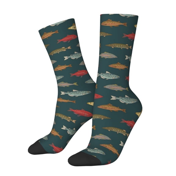 Logiee River Freshwater Fish Print Adult Socks for Men & Women,Calf Socks, Ankle Socks,Boots Socks,Breathable Casual Sock,Unisex Crew Socks