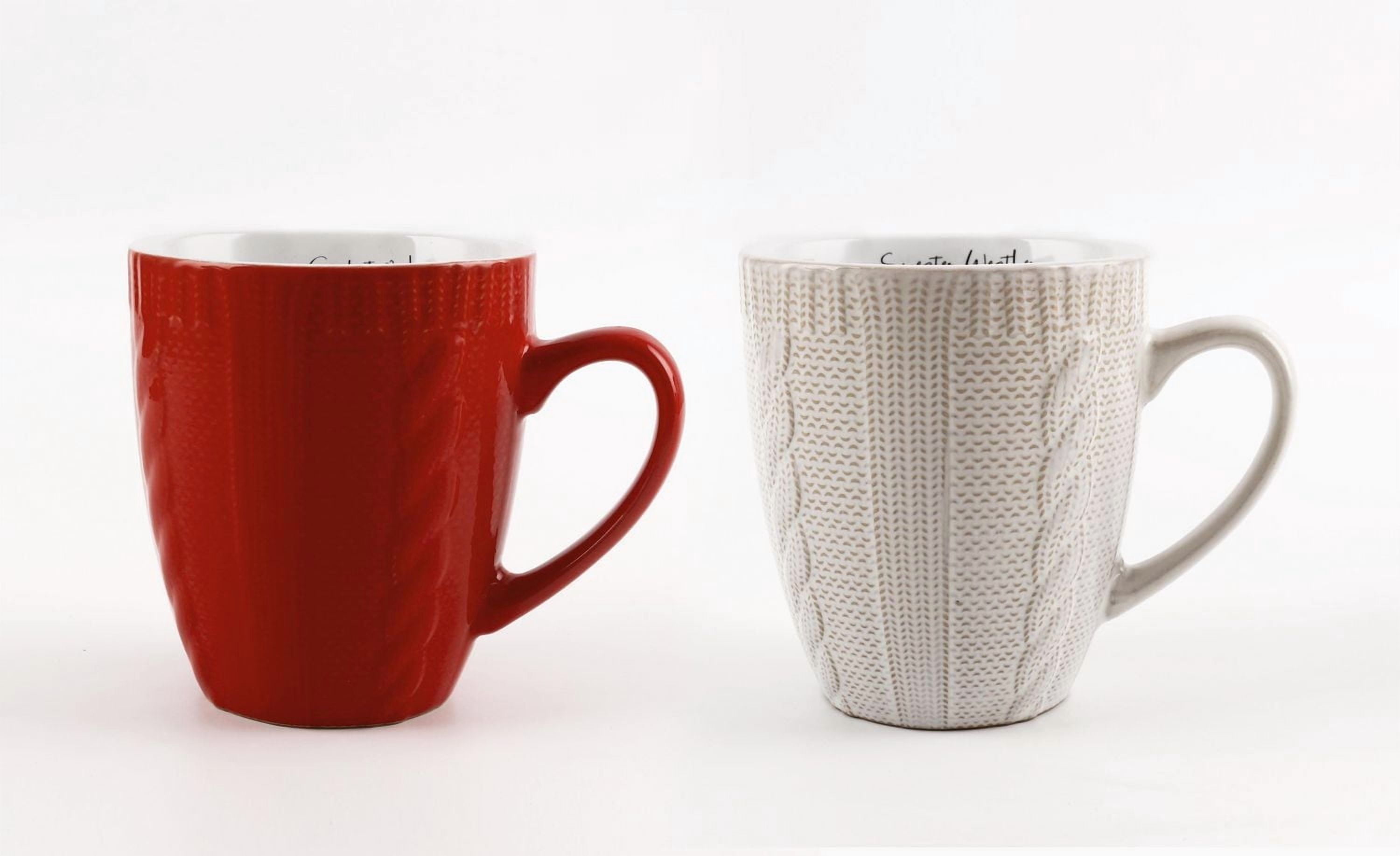 14 OZ SWEATER STONEWARE MUG - WHITE AND RED