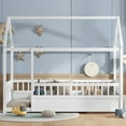 thumbnail image 2 of Bellemave Twin Size Montessori Bed, Wood Twin House Beds with Fence, Floor Bed with Roof for Bedroom Playroom（White）, 2 of 7