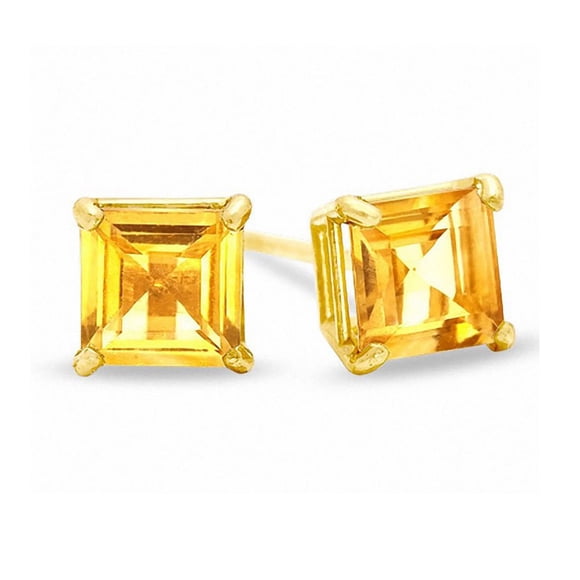 Paris Jewelry 24k Yellow Gold 4 Carat Princess Cut Citrine Stud Earrings Plated