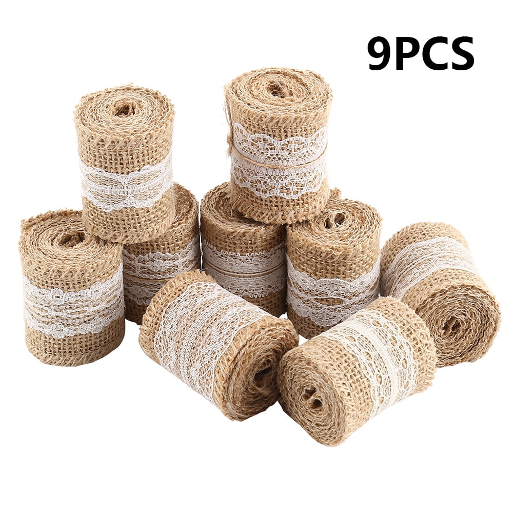 1m Vintage Flower Lace Edged Hessian Burlap Ribbon Roll for Wedding Party Decor 