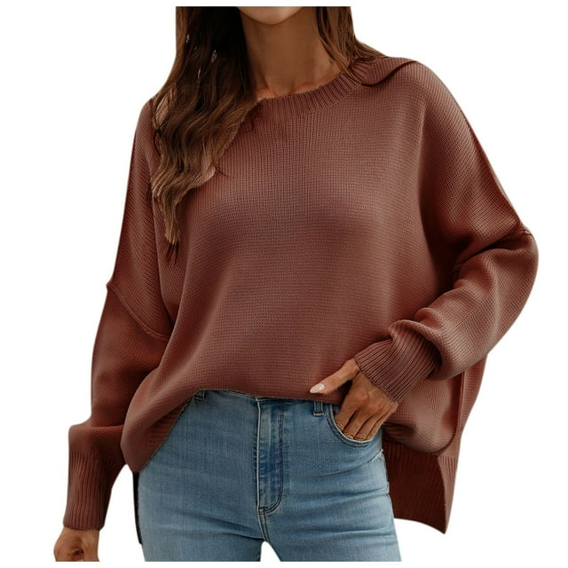 Suéteres para mujer Suéteres de otoño Cuello redondo Abrigo de moda Top Cuello redondo Suelto Manga larga Abrigo dividido Odeerbi ODB-5