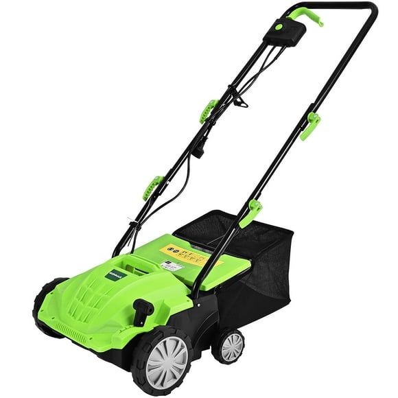 IronMax  12Amp Corded Scarifier 13" Electric Lawn Dethatcher w/40L Collection Bag Green