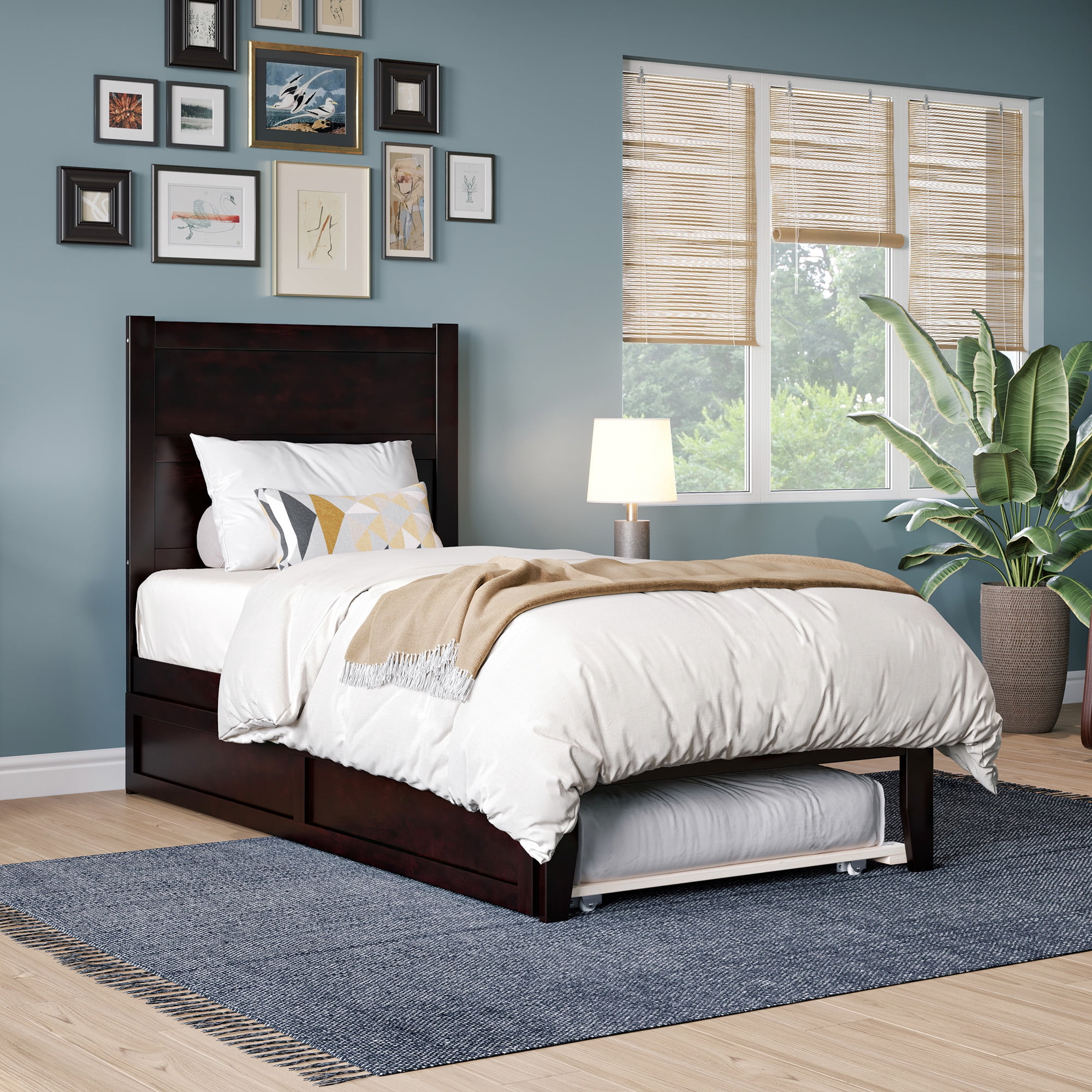 AFI NoHo 14" Twin Wood Platform Bed Frame with Twin Trundle, Espresso