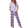 thumbnail image 3 of Nightwear Set, Breathable Drawstring Closure Pants Short Sleeve Pajama Set Loose Pullover Top For Female For Home ANGGREK Otros, 3 of 6