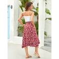 thumbnail image 6 of Wenseny Women’s Asymmetrical Floral Long Wrap Skirts Ruffled Midi Skirt Red M, 6 of 7