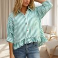 thumbnail image 6 of Yopmin 3/4 Sleeve Blouses for Women Striped Cropped Button up Shirts Ruffled Summer Loose Tops for Vacation Party, 6 of 7