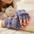 thumbnail image 4 of allydrew Winter Warm Cute Cat Fingerless Gloves for Girls, Convertible Flip Top Half Finger Mittens, Purple, 4 of 6