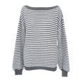 thumbnail image 3 of Women Striped Off Shoulder Knit Pullover Sweater Oversized Loose Long Sleeve Drop Shoulder Knit Top Soft Casual Fall Winter Blouse Fashion Daily Outfit S-XXL, 3 of 4