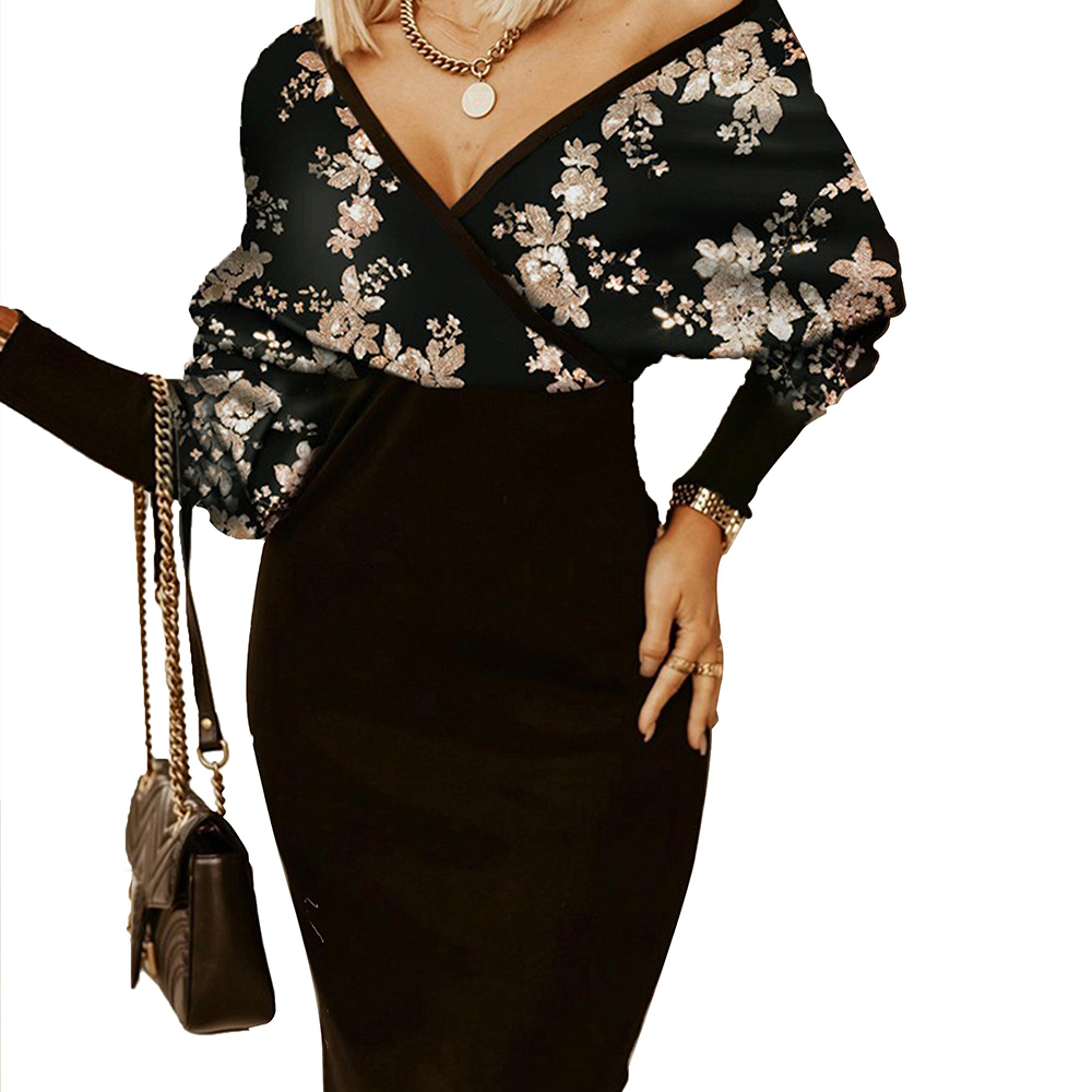 ZNU Women Plaid Floral Print Bodycon Midi Dress Workplace Office