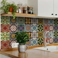 Mi Alma Blue Green Floral Peel & Stick Vinyl Backsplash Tiles 5x5, 24