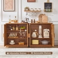 thumbnail image 6 of 2 Pack Leyaoyao Rattan Sideboard Buffet Cabinet with Storage Shelves, 31.5" Coffee Bar Cabinet with Arch Doors, Boho Credenza for Kitchen, Dining Room,Brown, 6 of 8