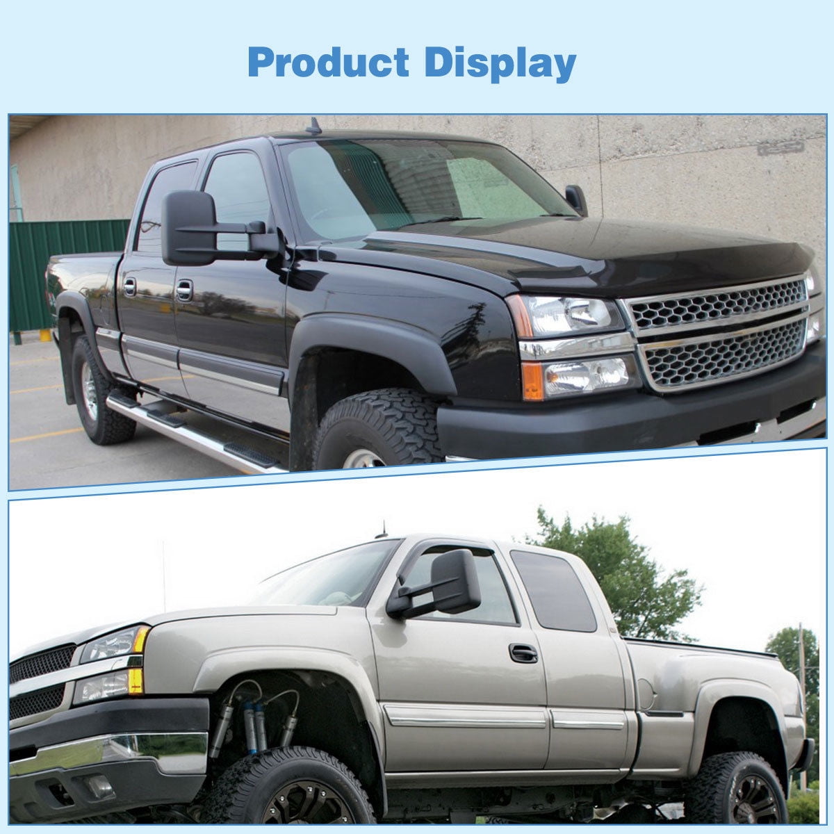 99-06 Chevy Silverado Pick Up Suburban Tahoe Yukon Manual Black Towing Mirrors