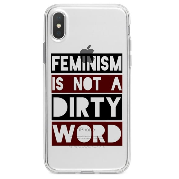 DistinctInk Clear Shockproof Hybrid Case for iPhone XS Max (6.5" Screen) - TPU Bumper Acrylic Back Tempered Glass Screen Protector - Feminism is NOT A Dirty Word
