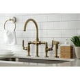 thumbnail image 3 of Kingston Brass KS2333KL Whitaker Two-Handle 4-Hole Deck Mount Industrial Style Bridge Kitchen Faucet with Brass Side Sprayer in Antique Brass, 3 of 7