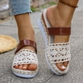 thumbnail image 2 of Rokment Womens Crochet Platform Wedges Dress Sandals 2026 Boho Beach Summer White Espadrilles Chunky Heeled Bridal Slip on Slides Brown Size 8.5, 2 of 7