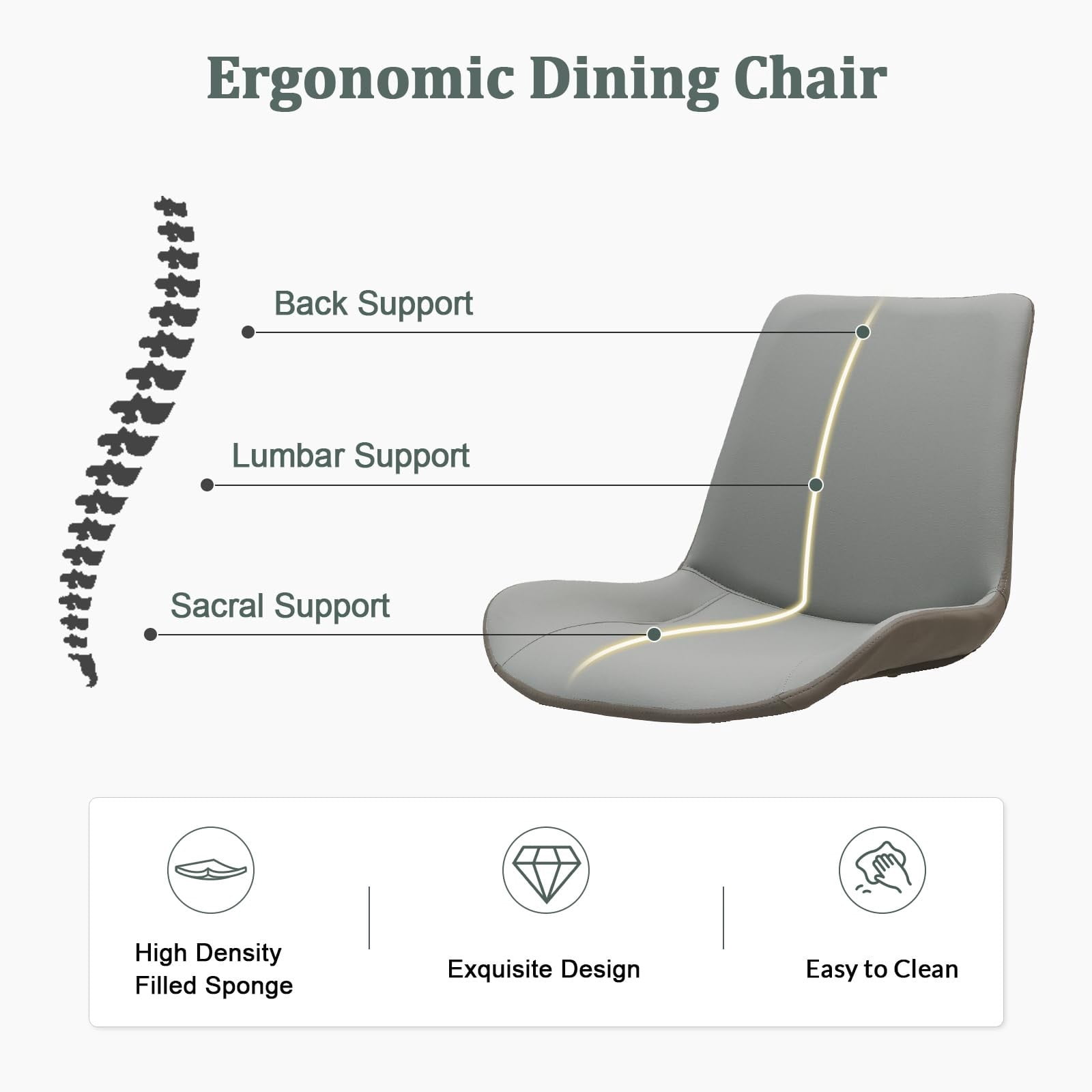 Light Grey & Dark Grey PU Leather Dining Chairs Set of 4, Modern Upholstered Kitchen Chairs with Metal Legs, Armless Side Chairs for Dining Room, Restaurant, Living Room & Meeting Room