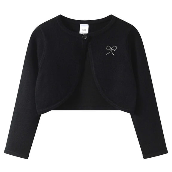 BXJX Girls Cropped Cardigans, Open Front Knitted School Long Sleeve Kids Fall Shrugs Black Size 12-13 T