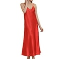 thumbnail image 4 of Defitshape Women's Satin Sleep Dress Deep V Neck Silk Nightgown Long Pajama Dresses Sexy Dressing Gown Spaghetti Strap Sleeveless Chemises Tea Length Sleepwear Summer Lingries Red Medium, 4 of 5