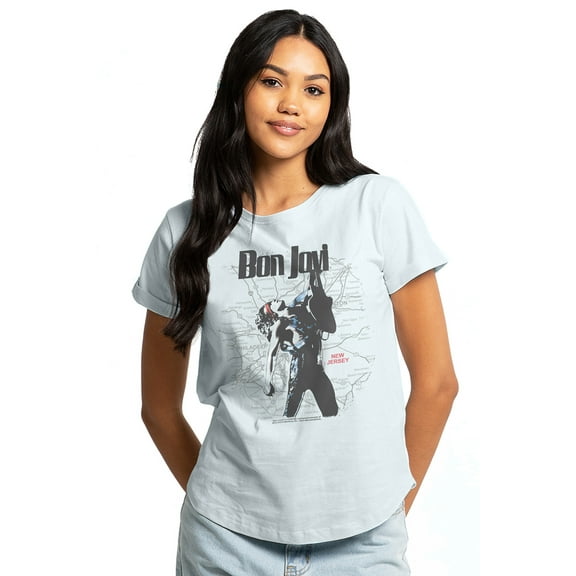 Bon Jovi On Map Women's Graphic T-Shirt Rolled Sleeve Tee