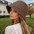 thumbnail image 2 of HJYCHN Women's Soft Straw Sun Hat Foldable Wide Brim Summer Beach Bucket Hat Breathable Crochet Design For Outdoor Travel Gardening Brown One Size, 2 of 5