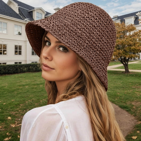 CHENge Women's Soft Straw Summer Hat Wide Brim Breathable Beach Bucket Cap For Outdoor Travel Gardening