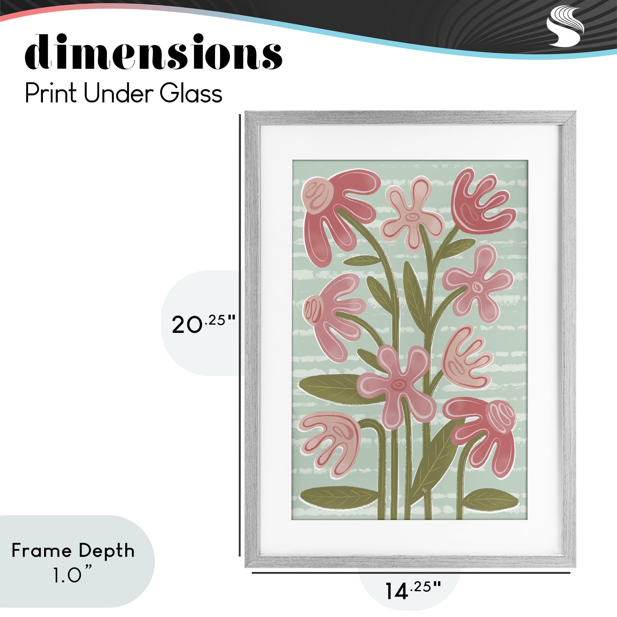 Stupell Industries Pink Whimsy Midcentury Flowers Gray Framed Print Under Glass, design by Martina Pavlova