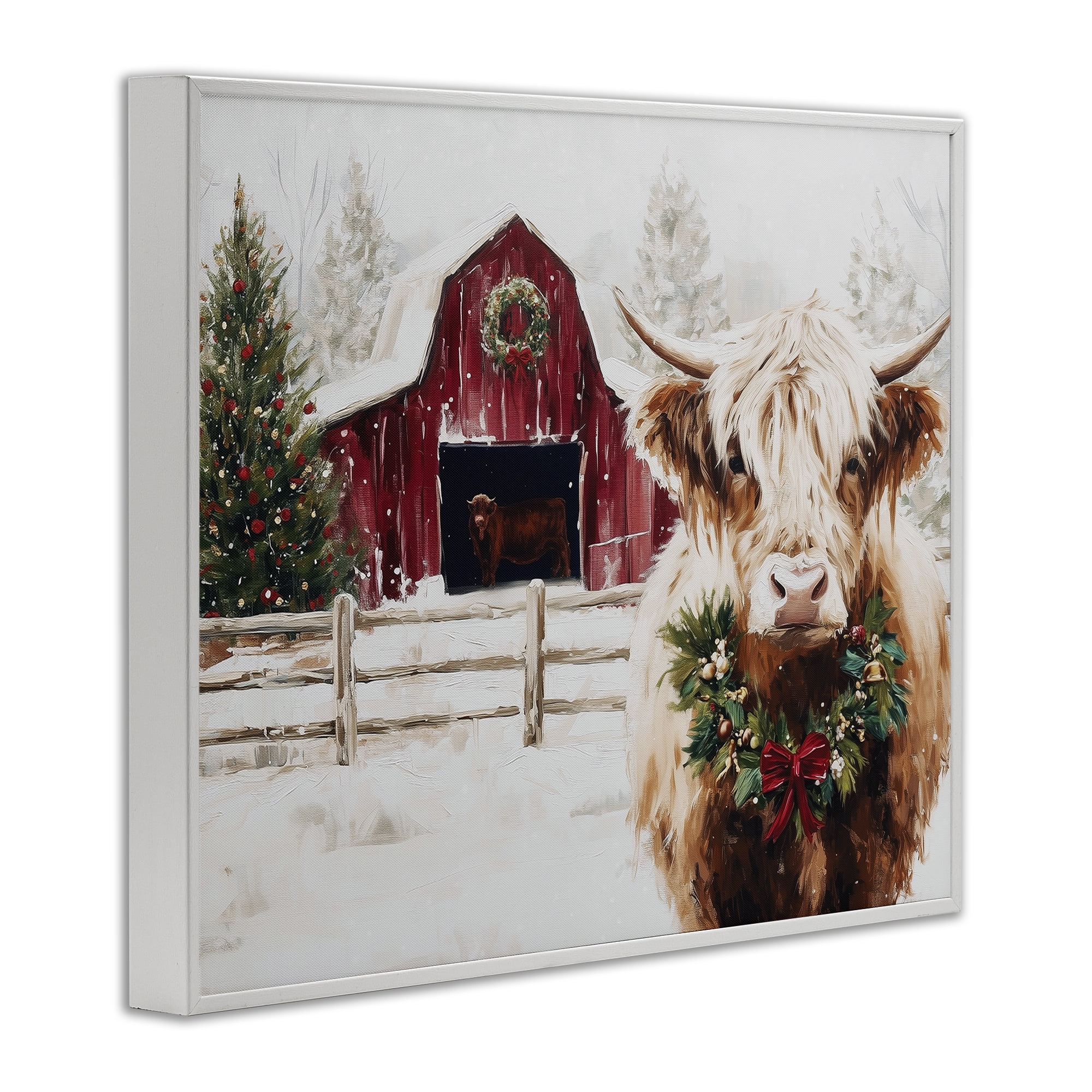 Stupell Industries Snowy Farm Scene Cattle White Framed Giclee Art, design by Acorn & Ivory Designs