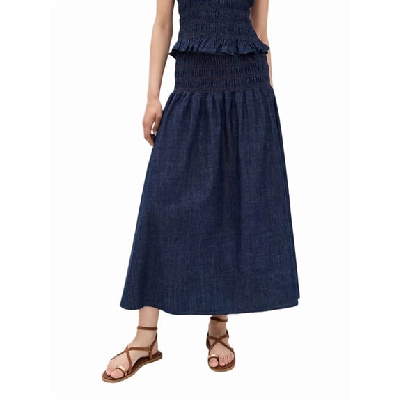Women'S Long Ankle Length Smocked Waist Summer Weight Skirt S