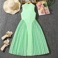 thumbnail image 2 of Girls Green Pleated Midi Dress Sleeveless Mock Neck Casual Play Dress for Kids Ages 8-13,Size 9-10 T, 2 of 6