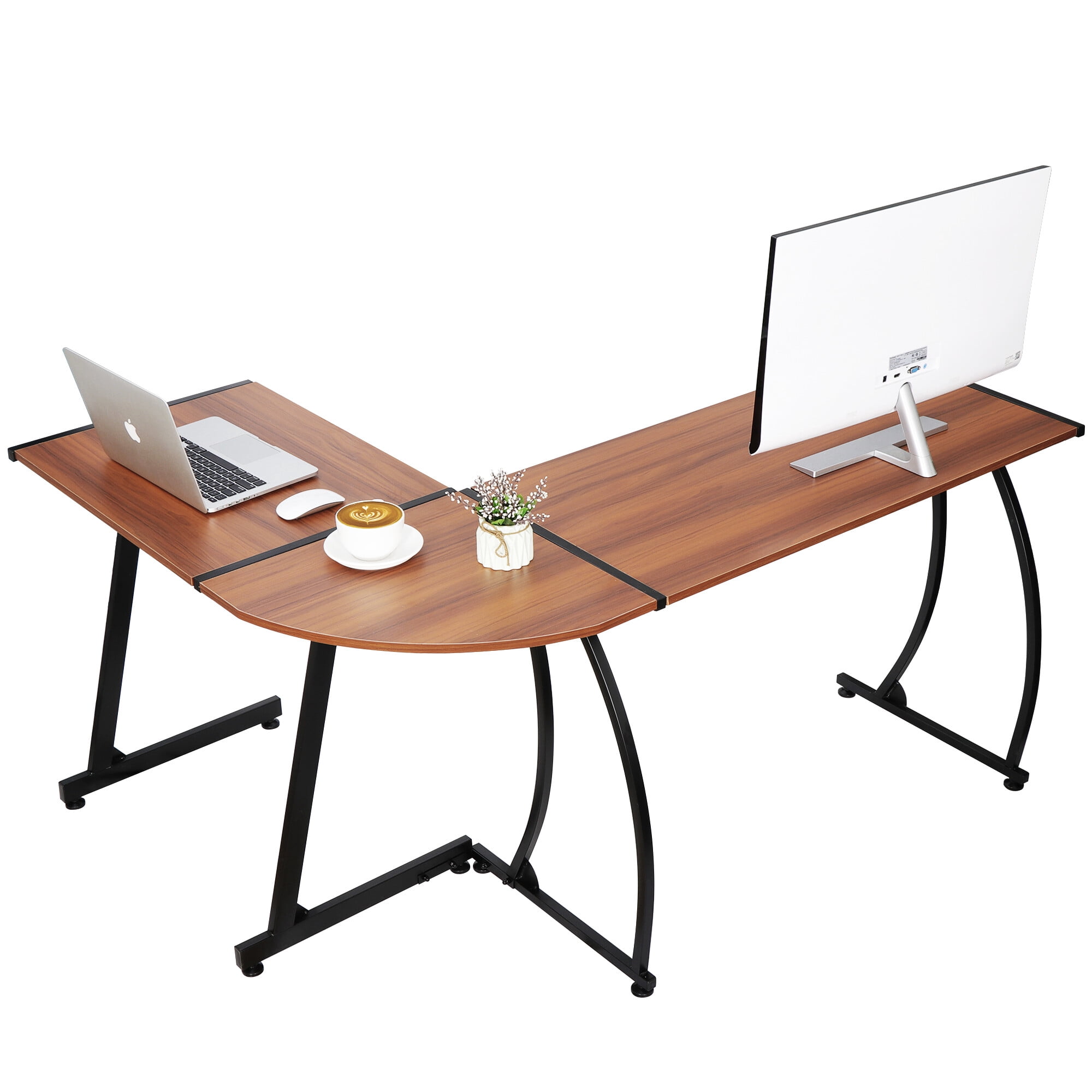 ZenSports 58” L-Shaped Gaming Desk Reversible MDF Adult Computer Desk, Walnut