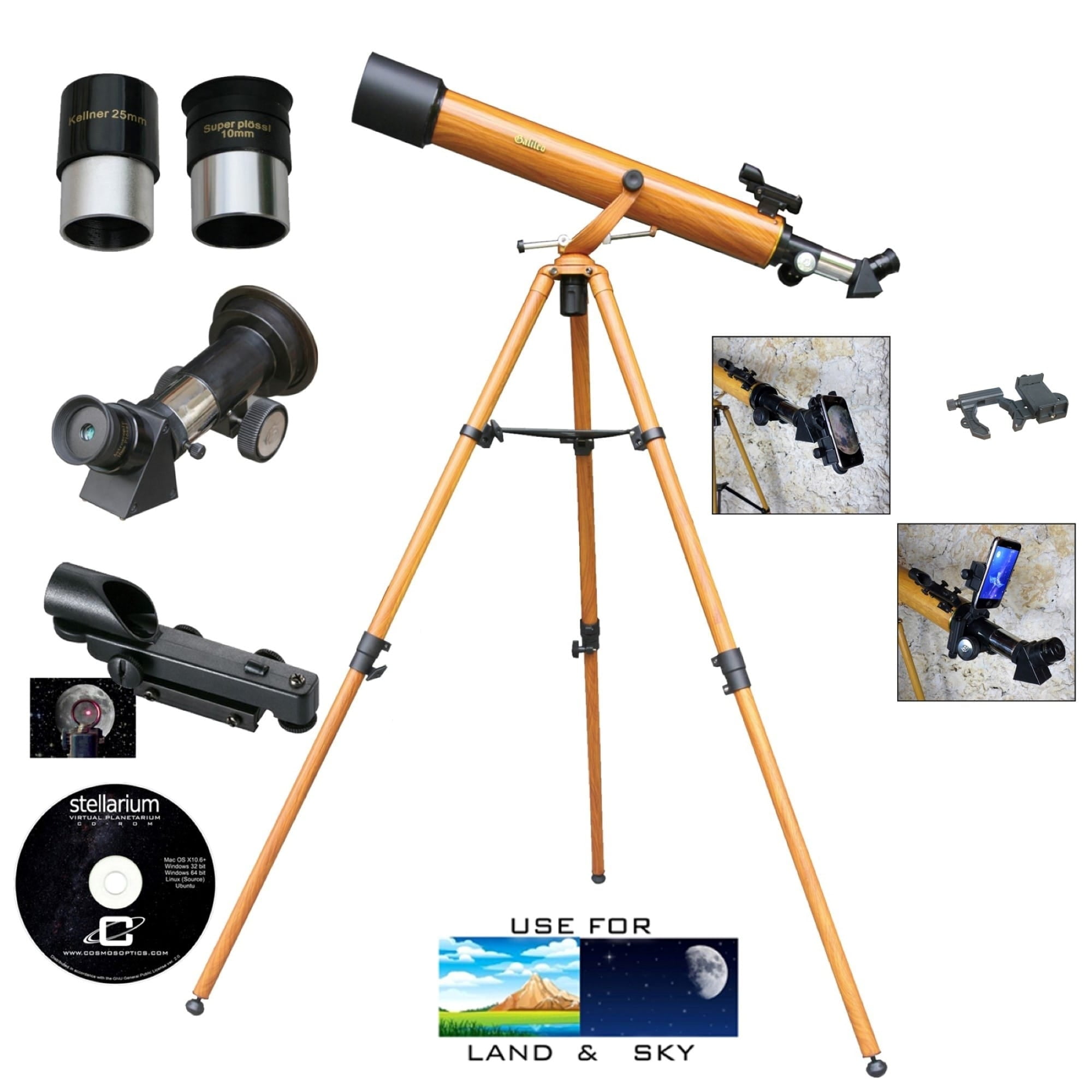 Galileo 800mmx60mm Wood Grain Day/Night Telescope