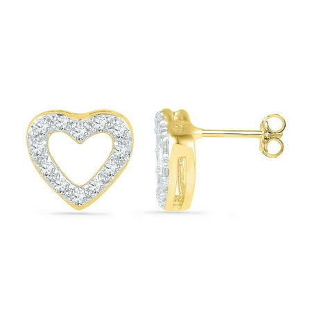 - 10kt Yellow Gold Womens Round Diamond Heart Outline Screwback Earrings 1/8 Cttw