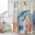 thumbnail image 2 of Small Stall Shower Curtain 36x72 Inch Narrow Half Size Sea Turtle Coastal Bath Curtains Bathroom Decor, Blue Red Summer Beach Coral Nautical Vintage Waterproof Shower Curtain Set with Hooks 36 Inch, 2 of 7