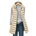 thumbnail image 5 of larppty Women's Long Puffer Vest Casual Sleeveless Puffy Zip Up Jacket with Hood (Khaki, L), 5 of 5