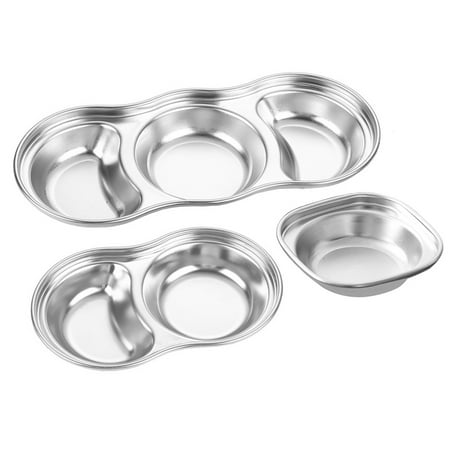 

3pcs Seasoning Dish Stainless Steel Sauce Dish Grid Appetizer Dish Plate