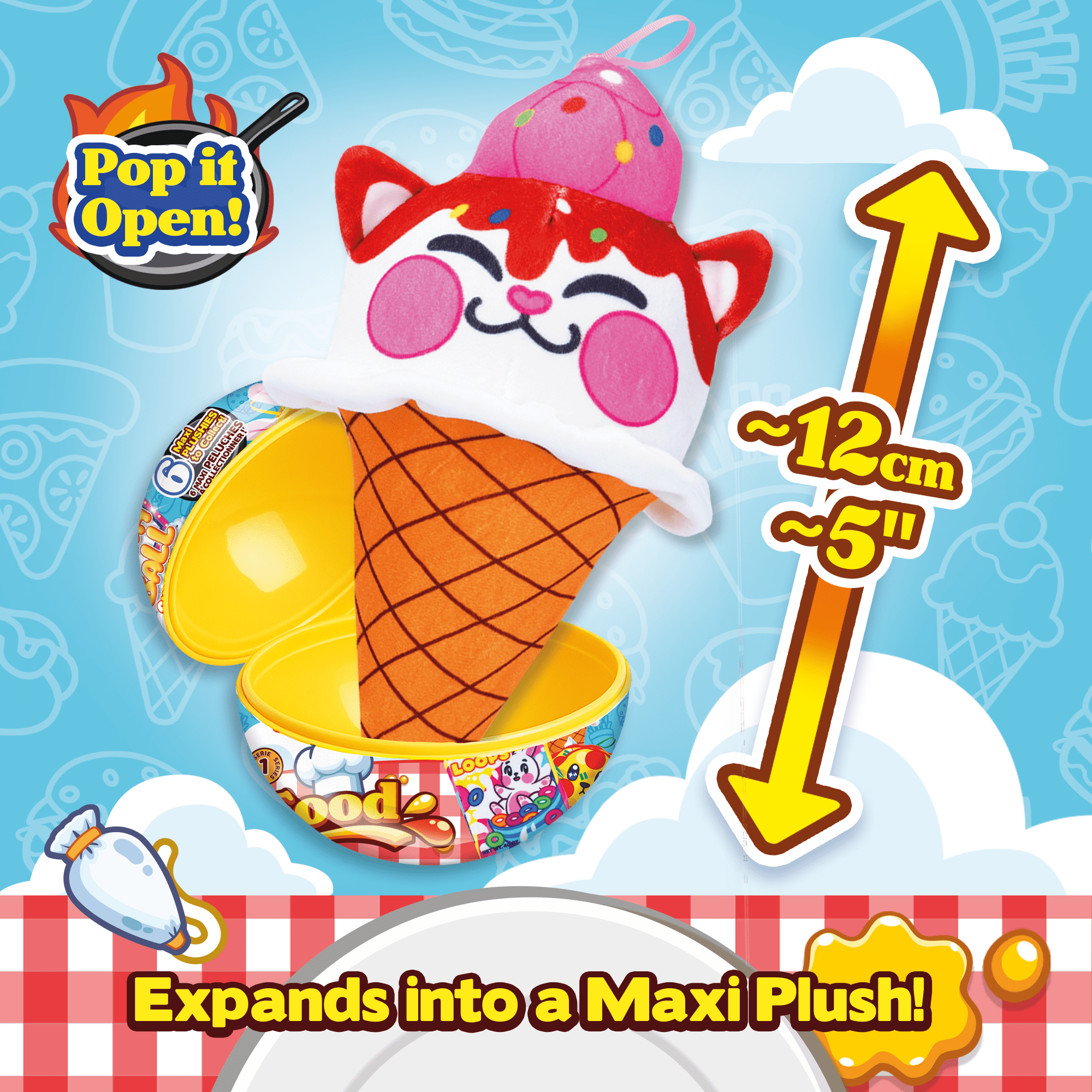 Miraball Surprises Food - Pack of 3, Blind Capsule Toys with Expandable Memory Foam Plush & Stickers - Fun Mystery Plush Balls for Kids Collectible Toy Surprises, Party Favors, Gifting