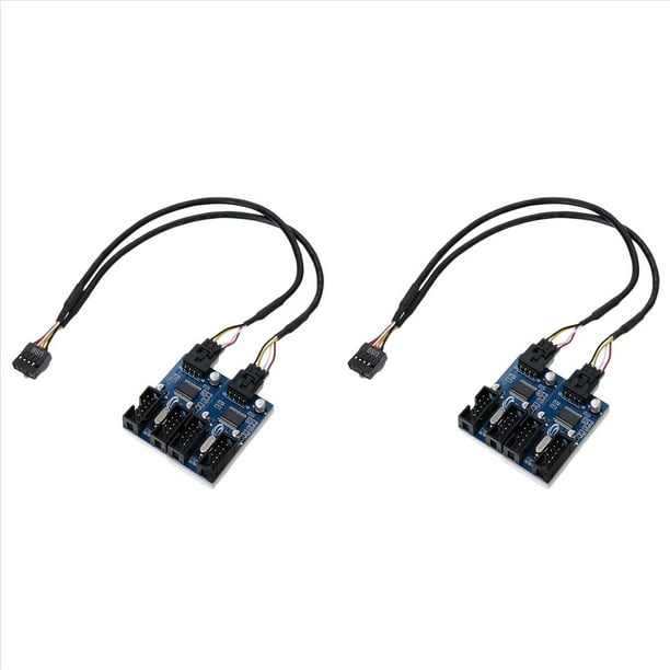 2X Motherboard Usb 9Pin Header 1 una 4 Splitter Port Multiplicador 30Cm Cable de ExtensiÓN
