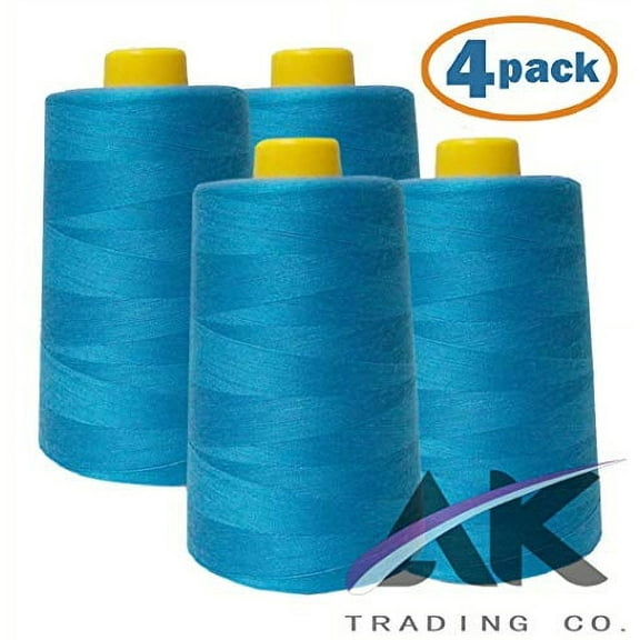 AK Trading 4-Pack Turquoise All Purpose Sewing Thread Cones (6000 Yards Each) of High Tensile Polyester Thread Spools for Sewing, Quilting, Serger Machines, Overlock, Merrow & Hand Embroidery.