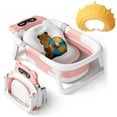 thumbnail image 5 of TOPCHANCES Foldable Baby Bathtub for Infants to Toddler, Portable Travel Bathtub with Bath Cushion & Bath Cap, Baby Bathtub for Newborn 0-12 Month (Pink), 5 of 6