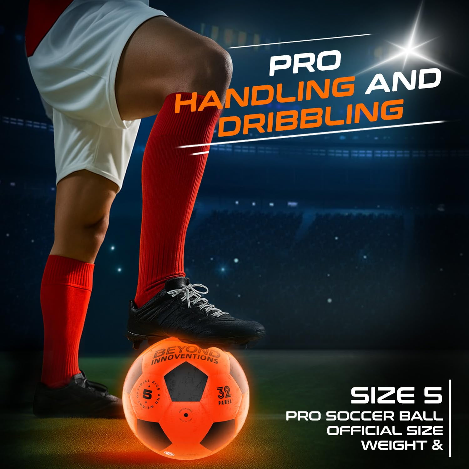BEYOND INNOVENTIONS Soccer Ball Light Up Glow in the Dark for Boys & Girls 8-15+ Year Old, Size 5