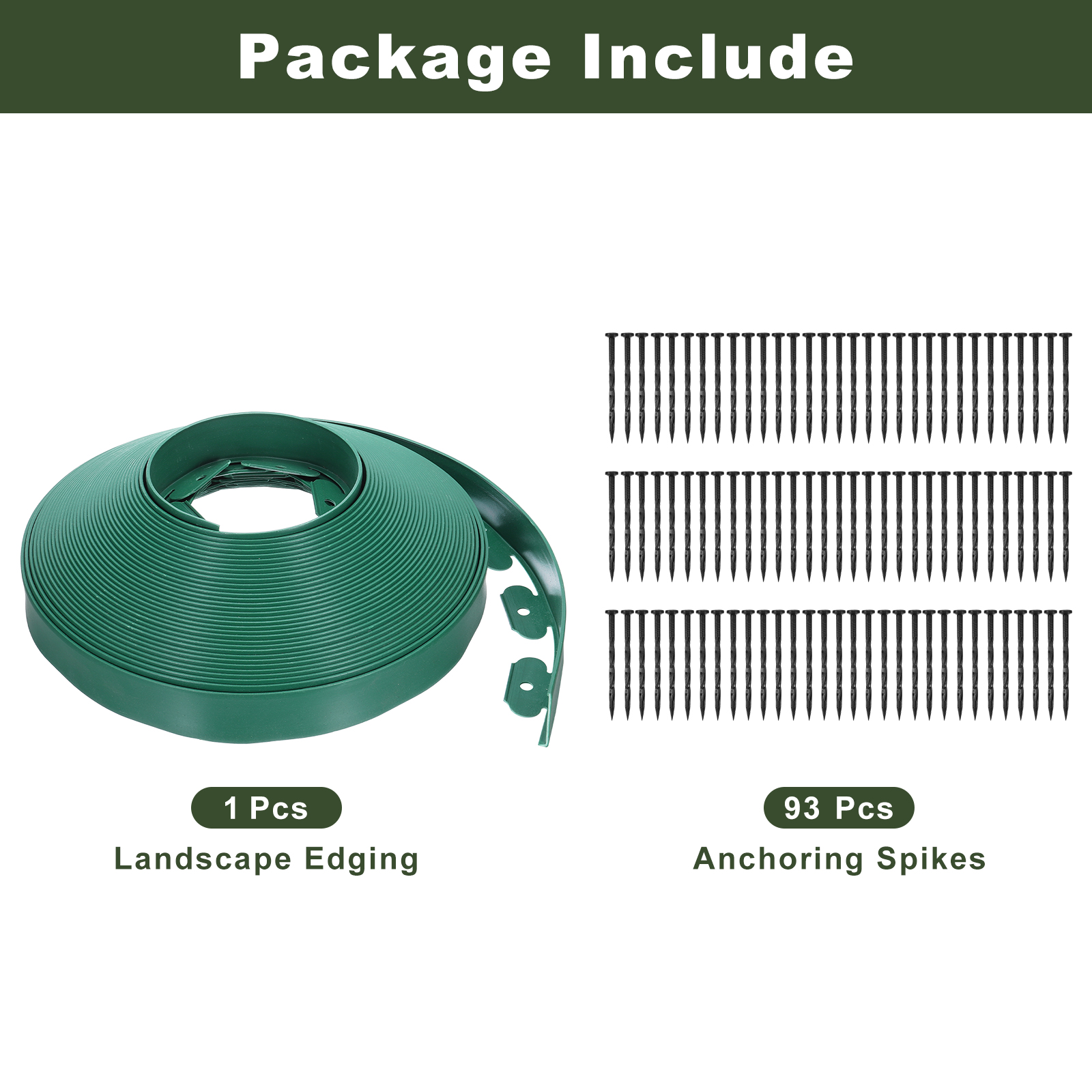 Uxcell Landscape Edging, 1Pcs 100FT x 2" Garden Edging Kit with 93 Stakes for Garden Lawn Flower Bed (Green)