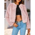 thumbnail image 4 of Abrigos de Invierno para Mujer, Chaqueta Corta de Forro , de Piel Sintética, Larga, Bolsillos, Abrigos Peludos y Cálidos, Ropa de Otoño. Rosa M, 4 of 10